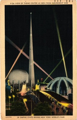 1940 NY World's Fair Trylon Perisphere Theme Center Postcard