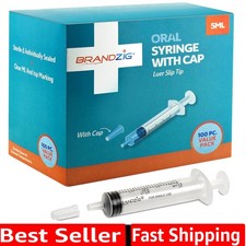 5ml Syringe With Cap 100 Pack Oral Dispenser Without Needle, Luer Slip Tip,...