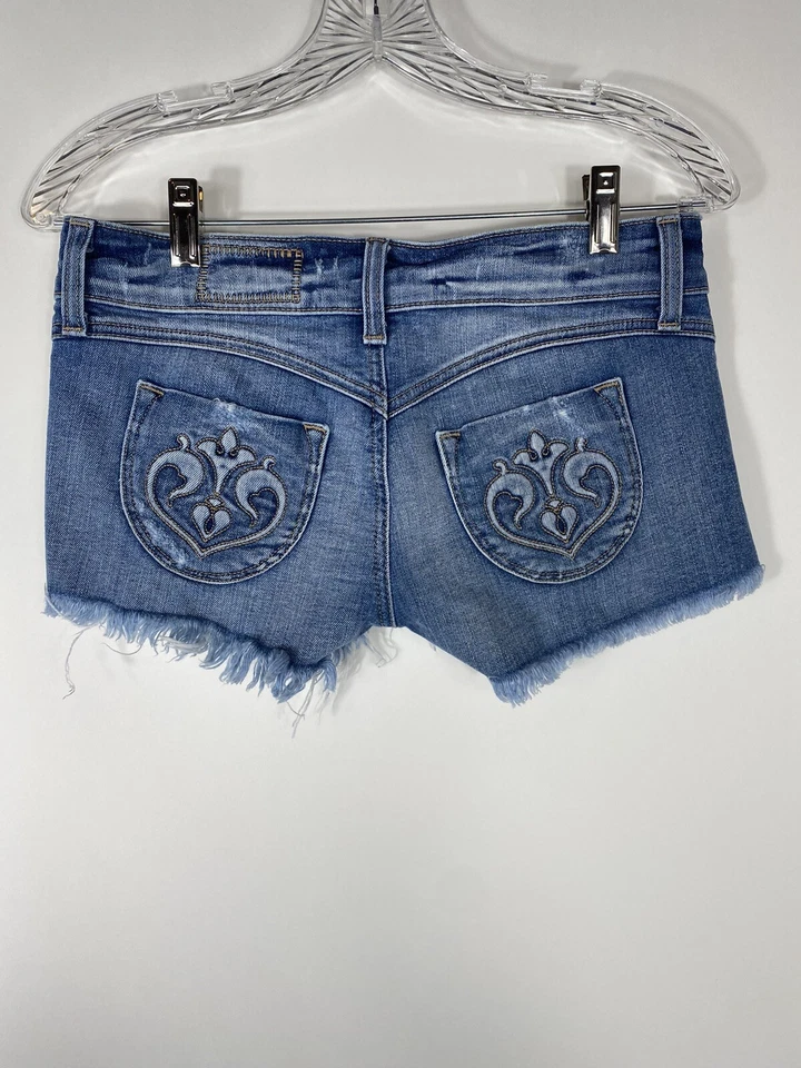 SIWY Jean Shorts Cutoff Decorative Sweater Patches Front Side Zipper Size 24 - Image 4 of 4