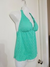 NWOT Mossimo Mint Green lace HALTER tankini removable pads SWIM tank TOP SZ S