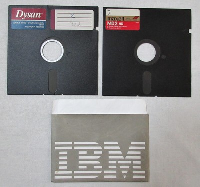 One Dysan & One Maxell 5- 1/4  Used Vintage Diskettes with IBM Sleeve (Untested)