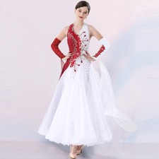 Latin Ballroom Dance Dress Modern Salsa Waltz Standard Long Dress N129 Wine red