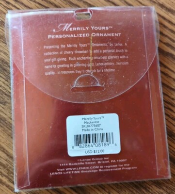 NOS New LENOX Snowman Personalized Name Snowman MACKENZIE Ornament