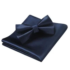 Solid Pre-Tie Bow Tie Set Men Classic Formal Pocket Square Tuxedo Wedding Party
