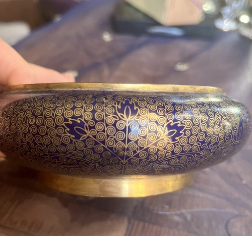 Beautiful Rare Antique Chinese Cloisonné Cobalt Blue Gold Bronze Bowl China Mint - Picture 3 of 17