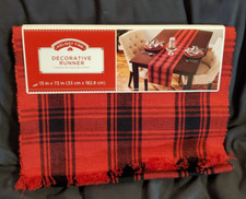 Holiday Time Buffalo Plaid Woven Cotton Table Runner Red  Black 13 in x 72 in