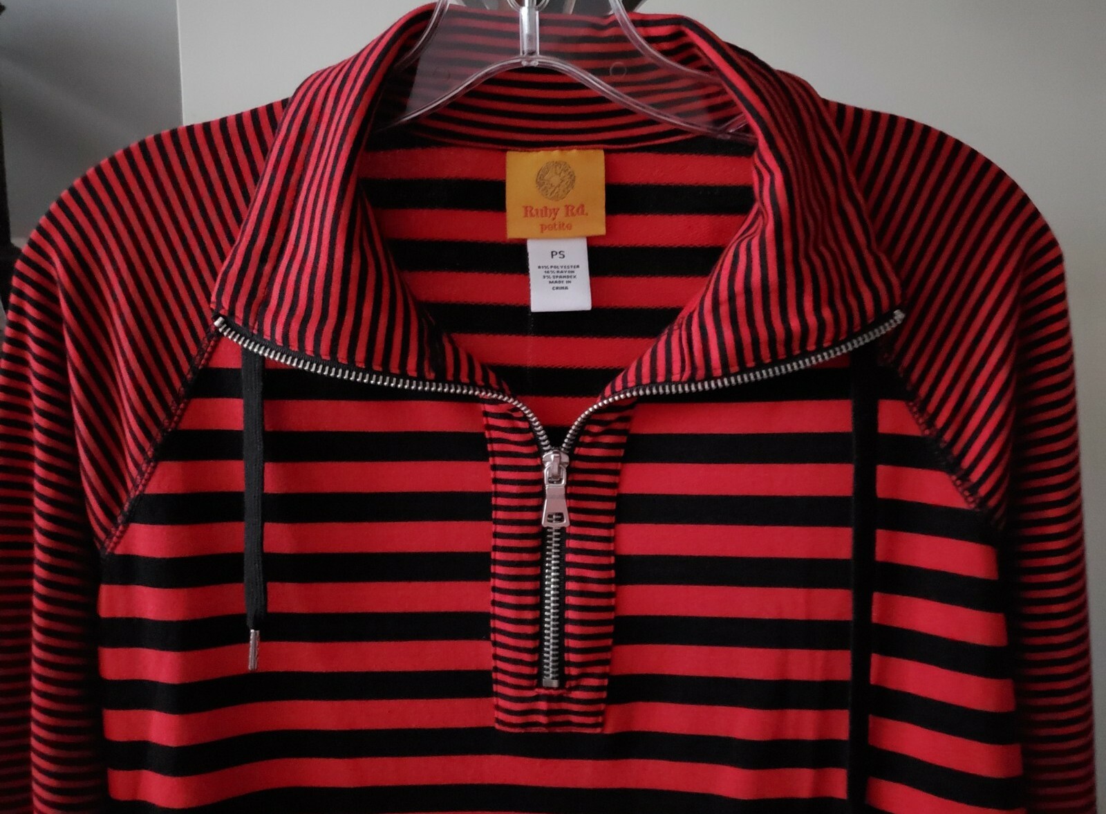 Ruby Rd Petite Small Pullover Top Red Black Strip… - image 2