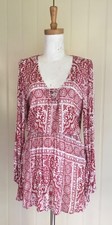 DRESS Mini Long sleeve Pockets Tigerlily Sz 8 Elastic waist V-neck Red White