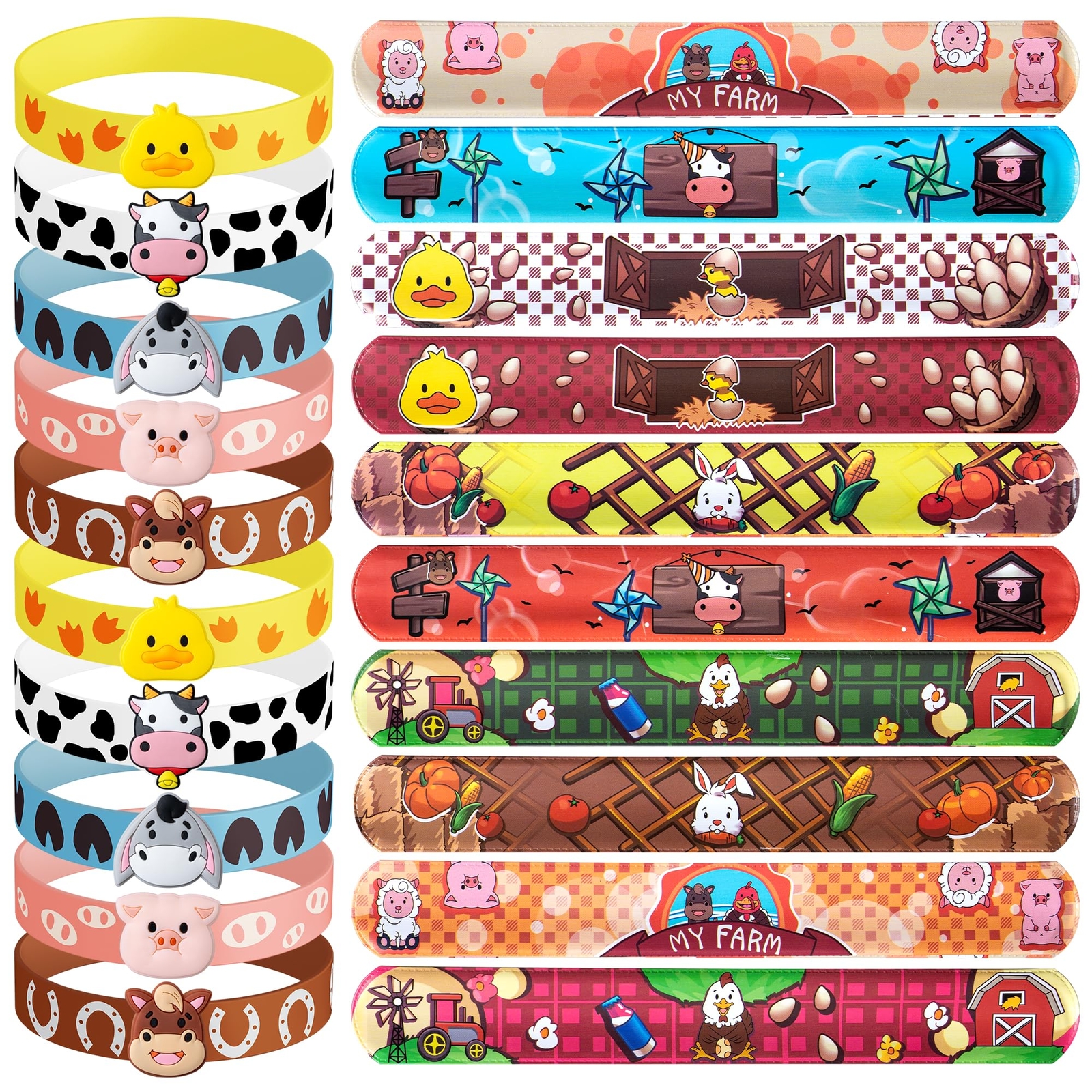 DMIGHT 30 PCS Farm Animal Party Favors 10 Silicone Wristbands 20 Slap Bracele...