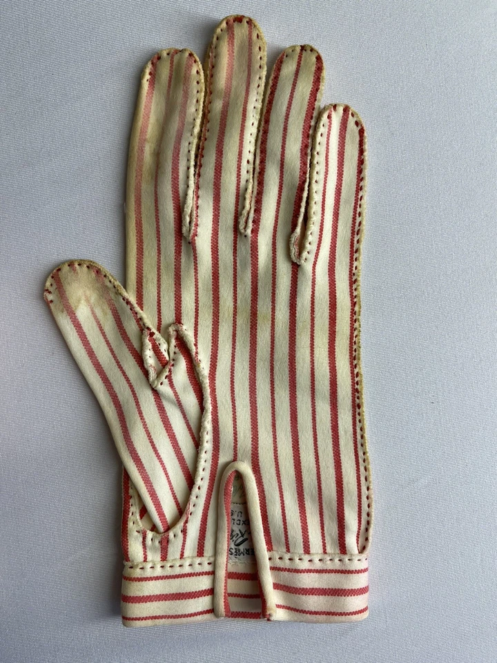 Guantes Le Gant Hermes de colección de los años 50 de gamuza derecha a rayas blancas y rojas talla 7 Foto 2 de 4