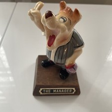 Dog figurine vintage  statue “The Manager “Baseball Coach on wooden base