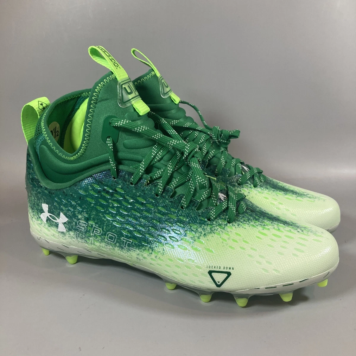 Men's 10 Under Armour Spotlight Lux MC 2.0 Football Cleats Green