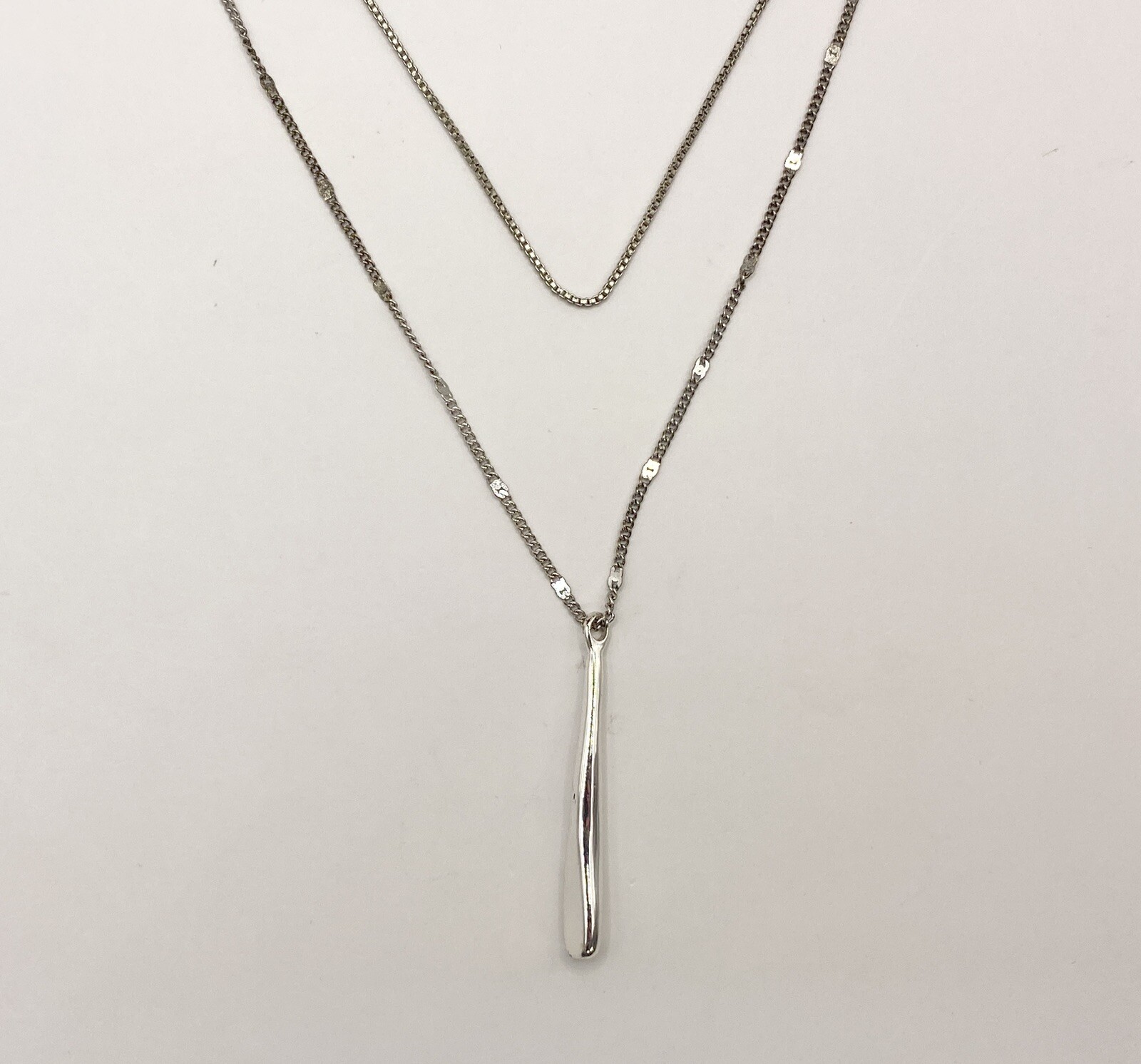 Jenny Bird Leana Necklace Silver Tone Layered Pendant Two Strand Chain Minimal