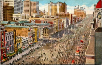 Postcard Mardi Gras Crowds On Canal Street New Orleans LA 