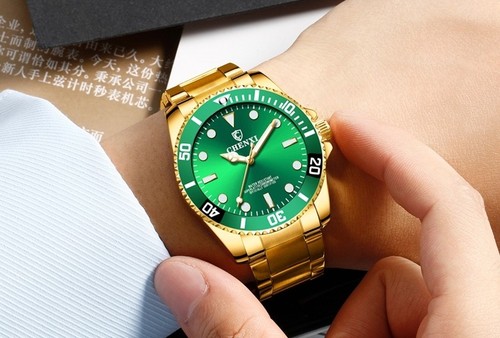 30m Waterproof Men's Yellow Gold Luminous Charming Green Business Quartz Watch - Picture 6 of 6