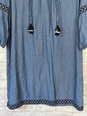 j jill embroidered denim dress J. Jill Malibu Denim Dress Sleeveless Fringe