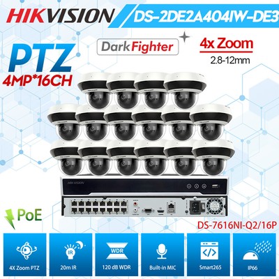 Hikvision 16CH PTZ Security CCTV System 4MP DS-2DE2A404IW-DE3 4XZoom IR MIC Lot