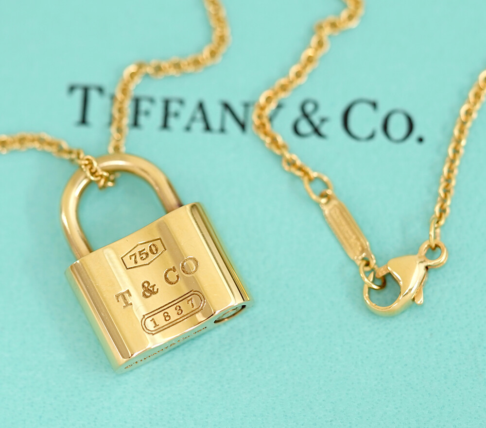 Tiffany & Co. 1837 Lock Padlock Pendant Necklace 16" 18k