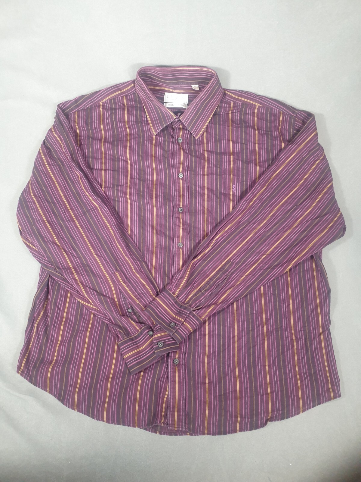 YVES SAINT LAURENT camicia uomo 2XL viola righe vintage designer manica lunga 2XL