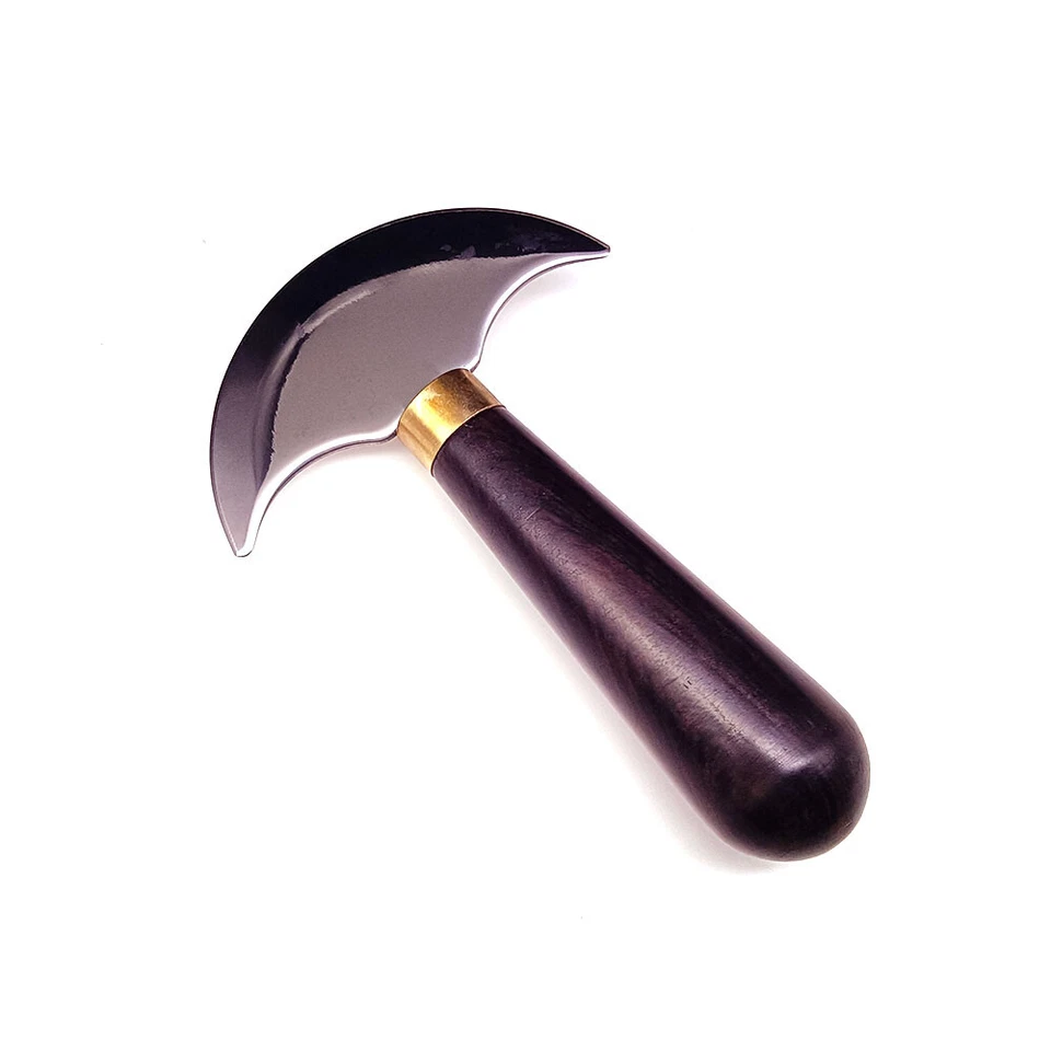 Cuchillo artesanal de cuero de hoja media redonda mango de madera de ébano herramienta de corte de skiving Foto 4 de 4
