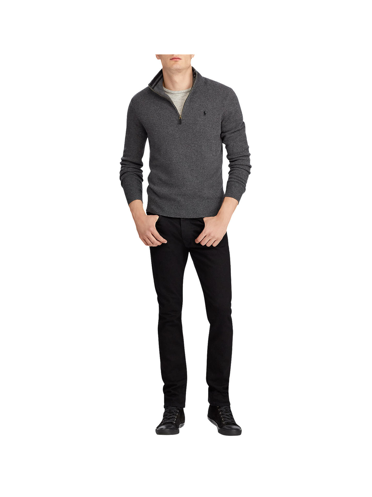 Polo Ralph Lauren Grey Heather Wool Zip Neck Jumper RRP £175.00 image 2