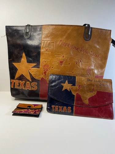 Texas The Lone Star State Genuine Leather Shoulder Handbag,Wallet & Coin Purse