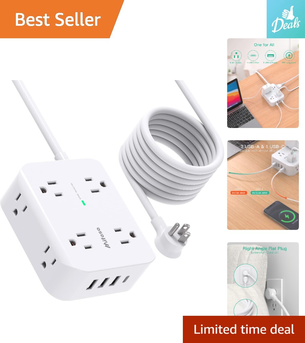 Surge Protector Power Strip with 8 Outlets, 4 USB Ports & 5ft Extension Cord-image