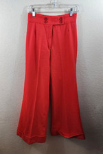 Vintage 70's Womens 7/8 High Waisted Red Disco Cuffed Flare Leg Trousers