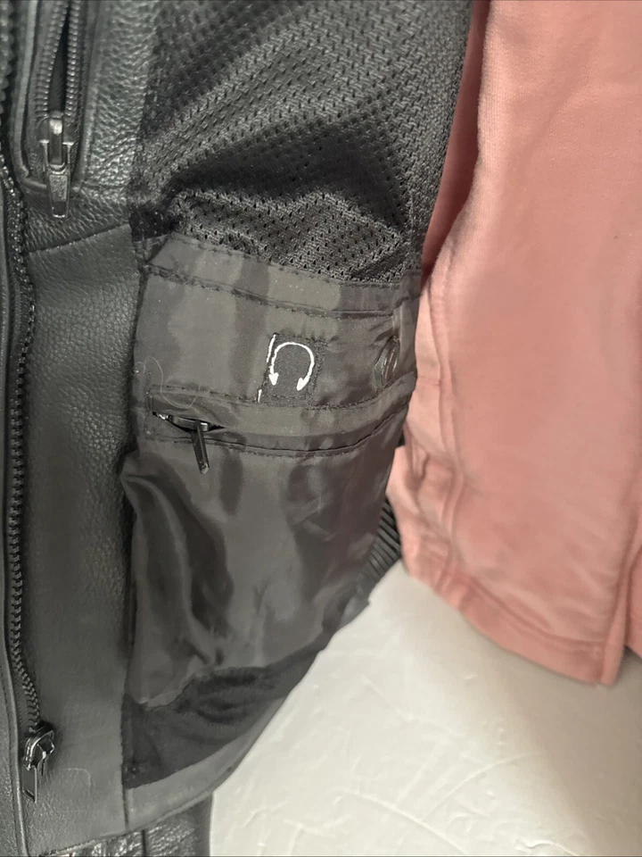 Chaqueta y forro de motocicleta de cuero para mujer Milwaukee negra y rosa talla L MEDIANA Foto 2 de 4