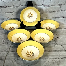 Set of 6 VTG Century Service Autumn Gold Wheat 5 3/8" Fruit Dessert Bowls