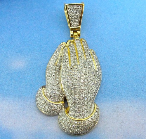 10k Yellow Gold Genuine Diamonds Prayer Hands Pendant - Picture 2 of 5