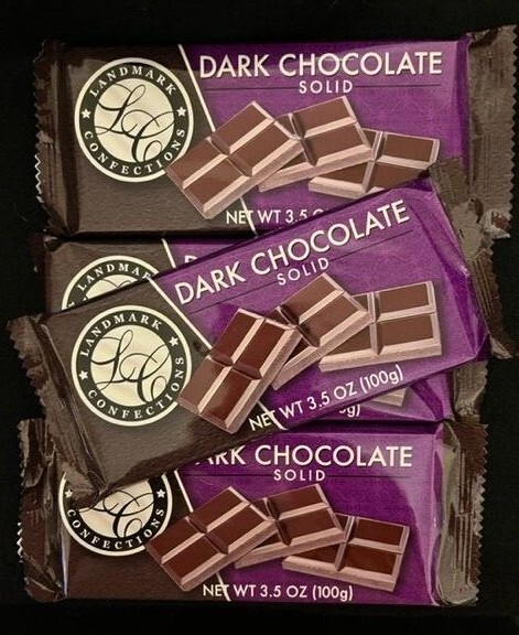Landmark Confections DARK CHOCOLATE Solid Candy Bars- 4 LARGE BARS