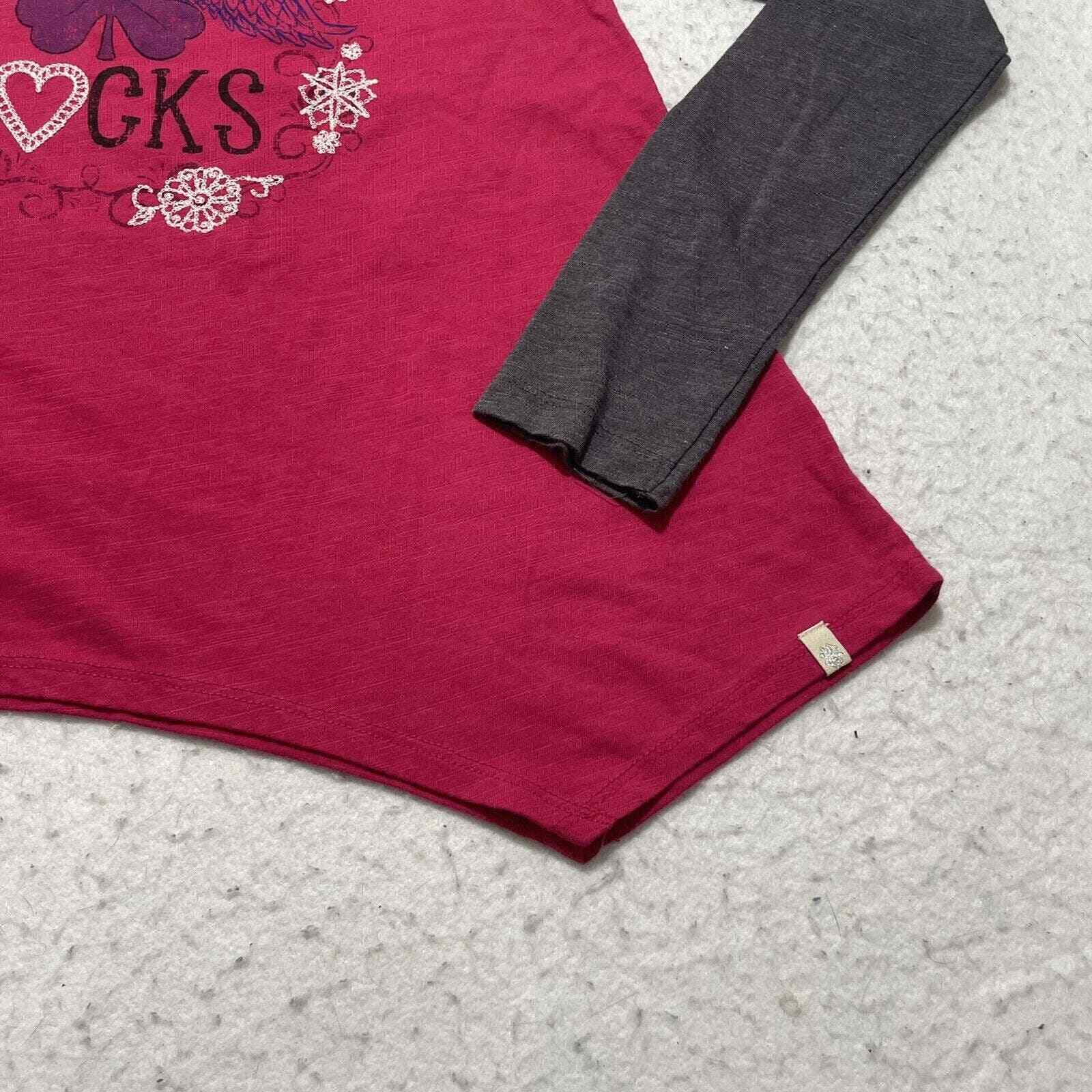 Lucky Brand Live in Love Girl's Large Pink Gray Raglan Sleeve Crewneck Shirt image 3