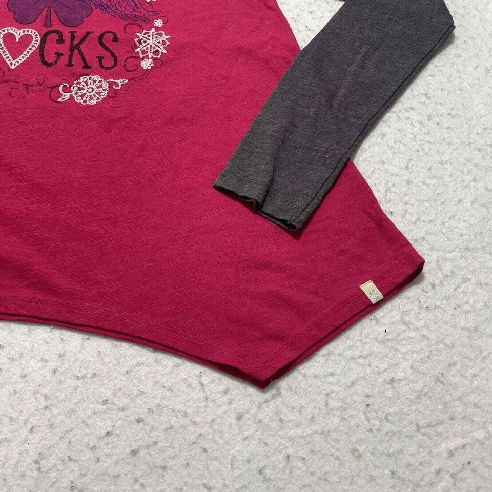 Camisa Lucky Brand Live in Love Para Niña Grande Rosa Gris Manga Raglán Cuello Redondo Foto 3 de 4