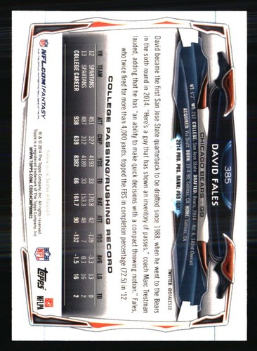 David Fales 2014 Topps #385 FOOTBALL Card - Picture 2 of 2
