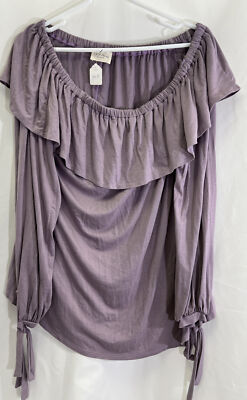 134 Story by line up szL Purple Off shoulder Blouse tie cuff ruffled Neck 