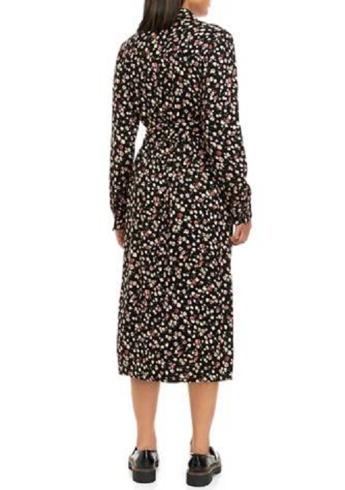 NEW CHAPS BLACK FLORAL MIDI BELTED SHIRT DRESS SIZE XL $79 | eBay