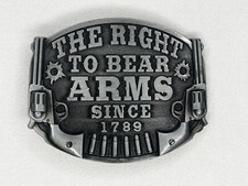 The Right To Bear Arms Belt Buckle 2nd Amendment Gun Rights Bullets Silver Tone