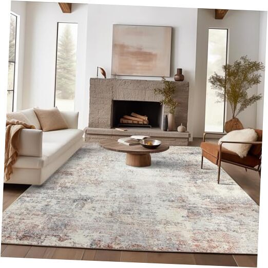 Area Rug 6x9 Washable Rug Modern Rug Abstract Floor Mat 6'x9' Distressed Taupe