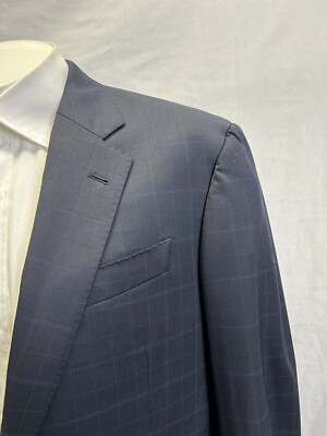 Armani Collezioni G-line Dark Navy Plaid Suit 2-Bt Sz EU 50 R / US