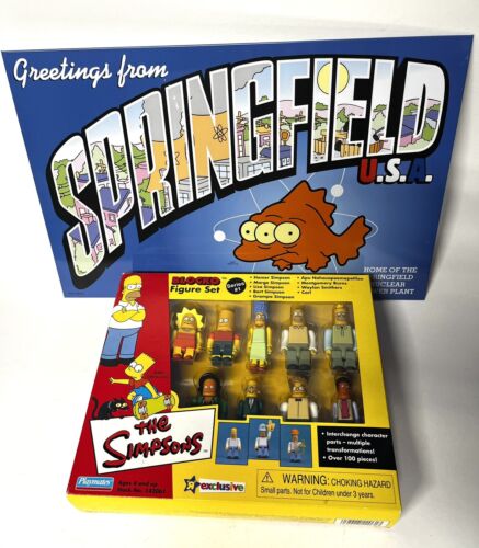 THE SIMPSONS BLOCKO FIGURE SET  PLAYMATES SERIES 1 2002 W/METAL SPRINGFIELD SIGN - Picture 1 of 4