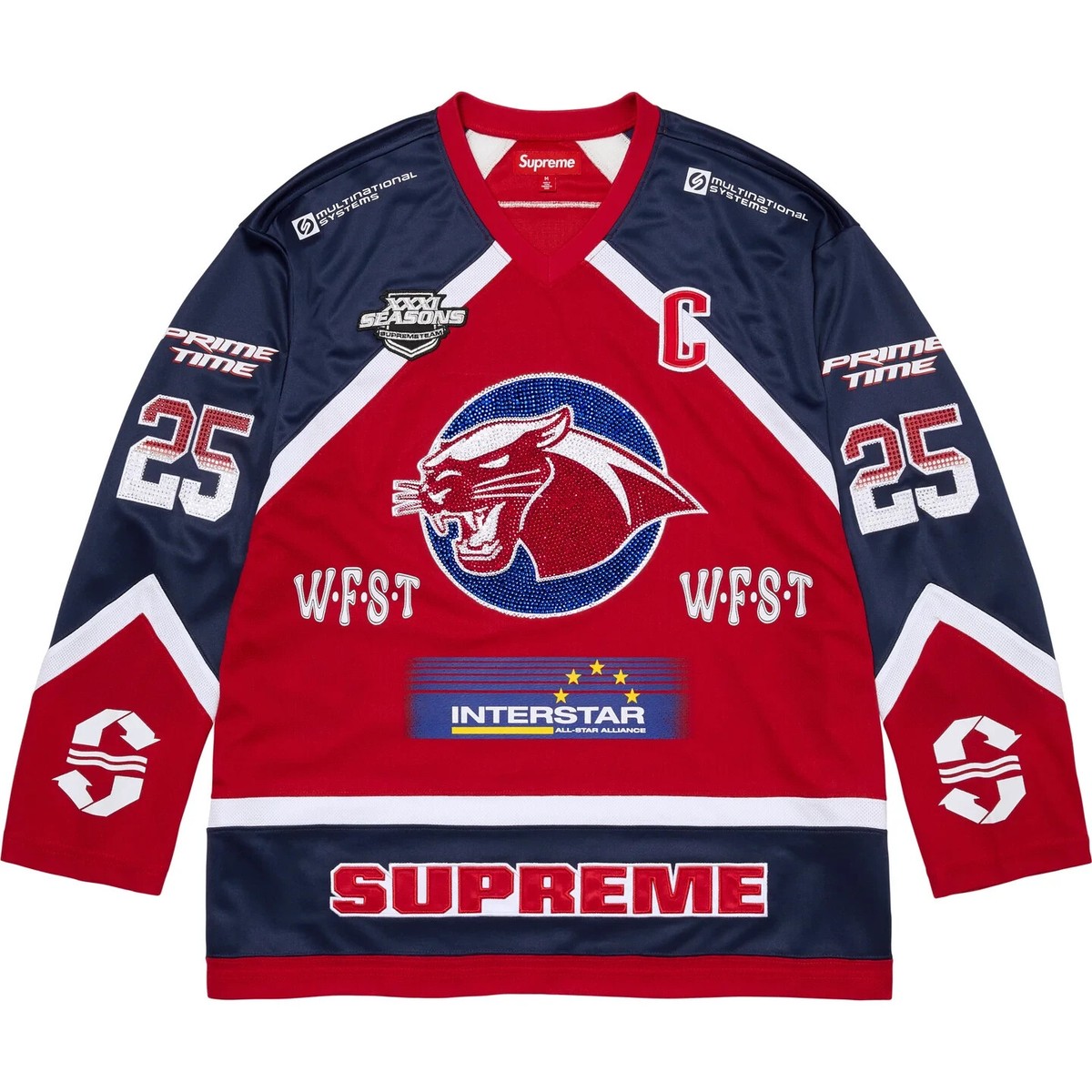 Supreme Rhinestone Hockey Jersey Red/Blue SS25 - Men