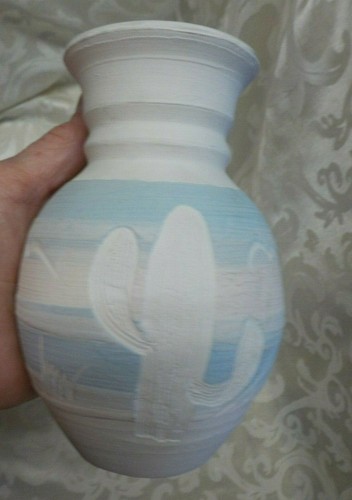 Vintage Acevloza Mexican Pottery Vase Handcrafted Clay 6" Saguaro Cacti Pastels - Picture 5 of 12