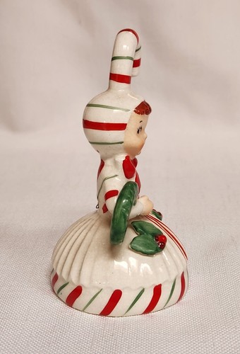 Vintage Rare Lefton Candycane Kids Ceramic Bell Girl With Wreath 90401 Christmas - Picture 5 of 8