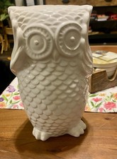Ceramic Solid White Glaze Owl Piggy Bank - 8 Inches Tall Missing Plug