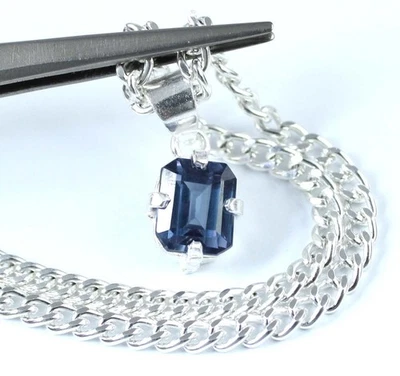 5,70 Ct Natürlicher Farbewechsel Saphir 8 x 7 mm Smaragdschliff Anhänger Charm - Bild 1 von 4