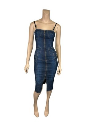 Vtg Versace Jeans Couture Blue Denim Zip Dress S