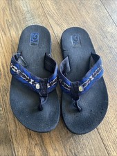 TEVA Youth Kids Mush Navy Blue Aztec Pattern Flip Flop Sandals - Size 2 Comfort