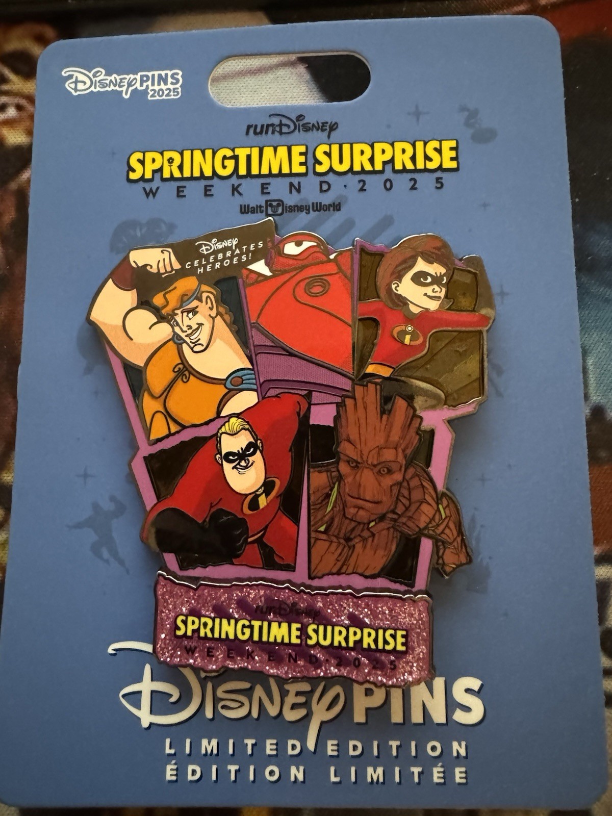 RunDisney Springtime Surprise Weekend 2025 Pin Incredibles Baymax Hercules Groot
