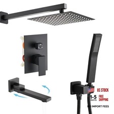 Shower Faucet Set with Tub Spout Rain Shower Mixer Valve and Trim Matte Black